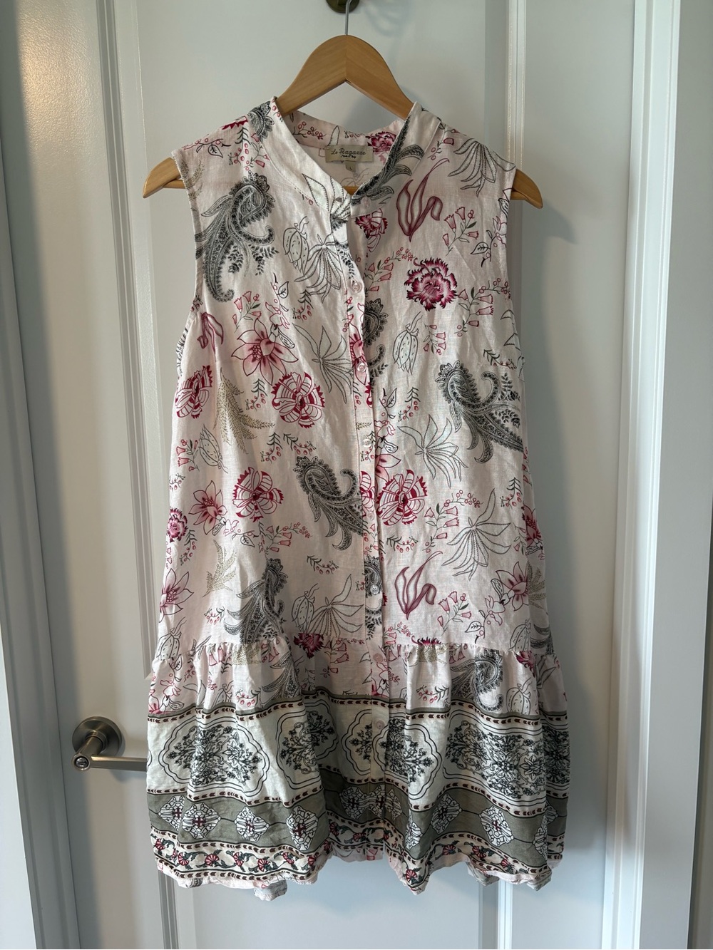 Le Ragazze 100% Linen Floral Paisley Shirt Dress Size L